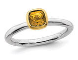 1/2 Carat (ctw) Solitaire Citrine Ring in Sterling Silver with 14K Accent